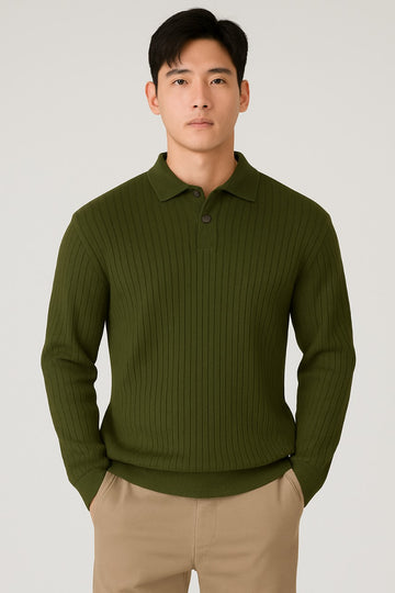 Premium Ribbed Knit Polo T-Shirt