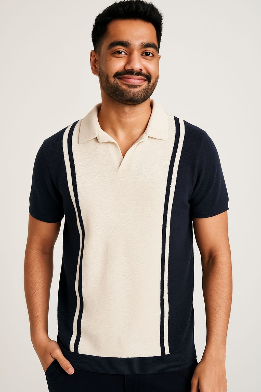 Vintage Stripe Panel Polo T-Shirt