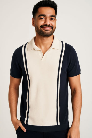 Vintage Stripe Panel Polo T-Shirt