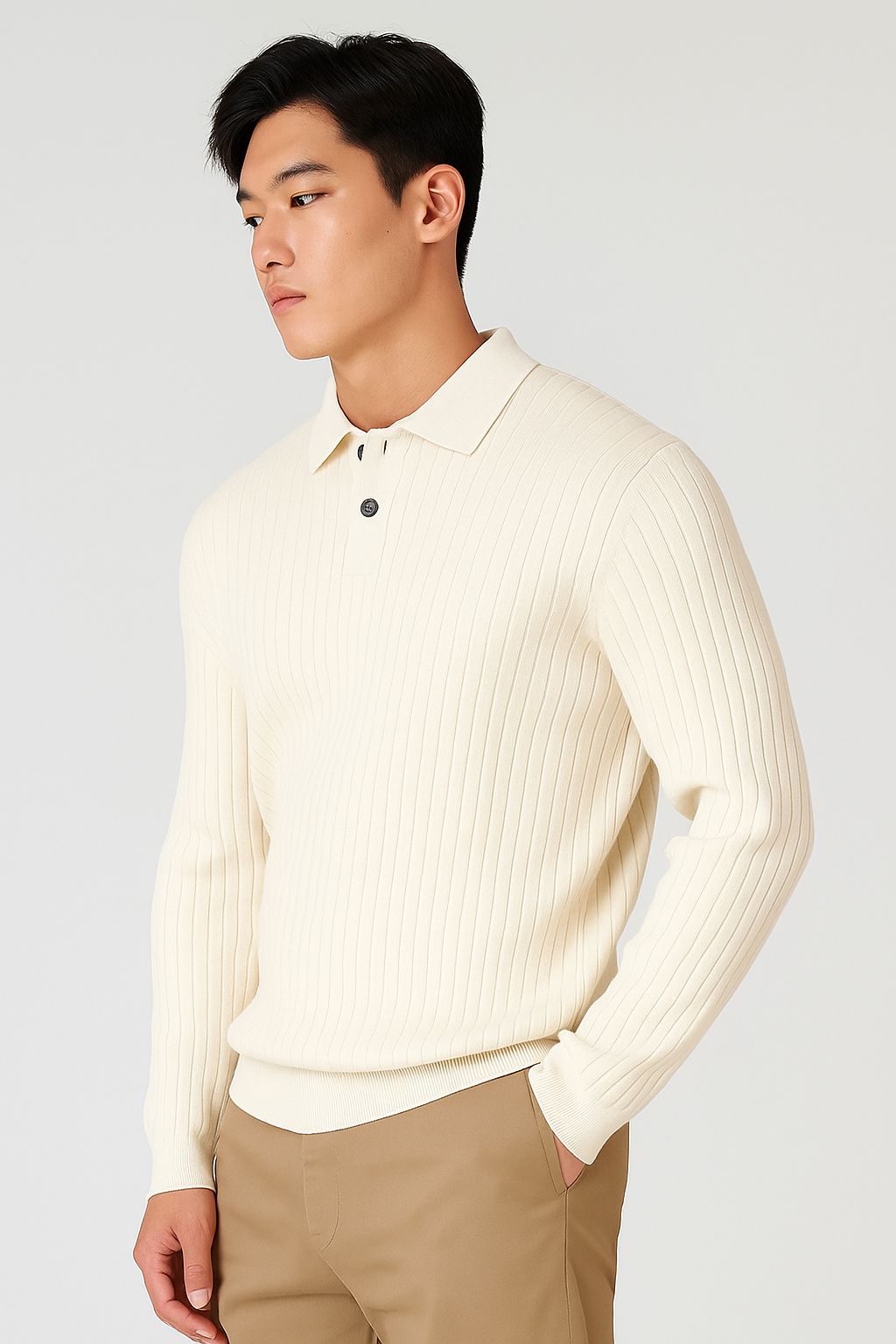Ribbed Knit Polo T-Shirt