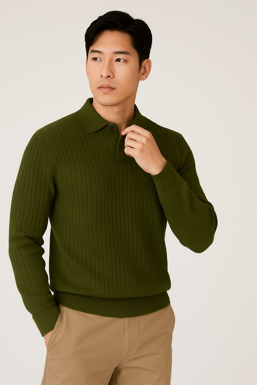 Premium Ribbed Knit Polo T-Shirt