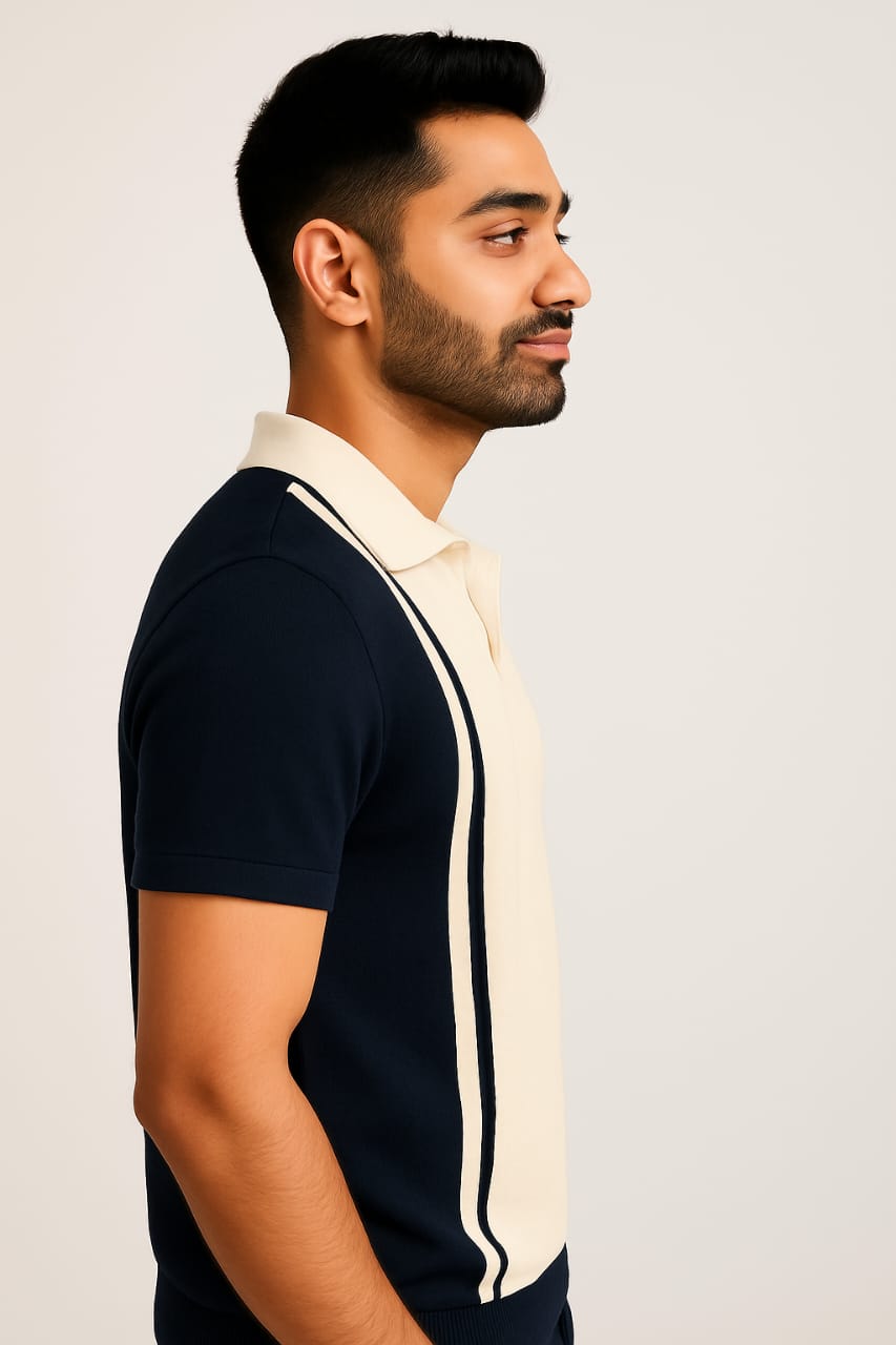 Vintage Stripe Panel Polo T-Shirt